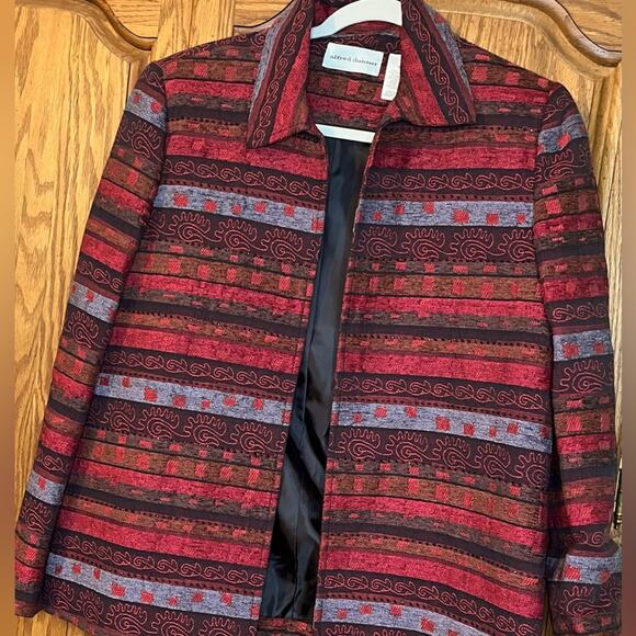 Alfred Dunner Jacket in Red, Black, Gray Stripes with Black Sequins Size 10 - Picture 1 of 7